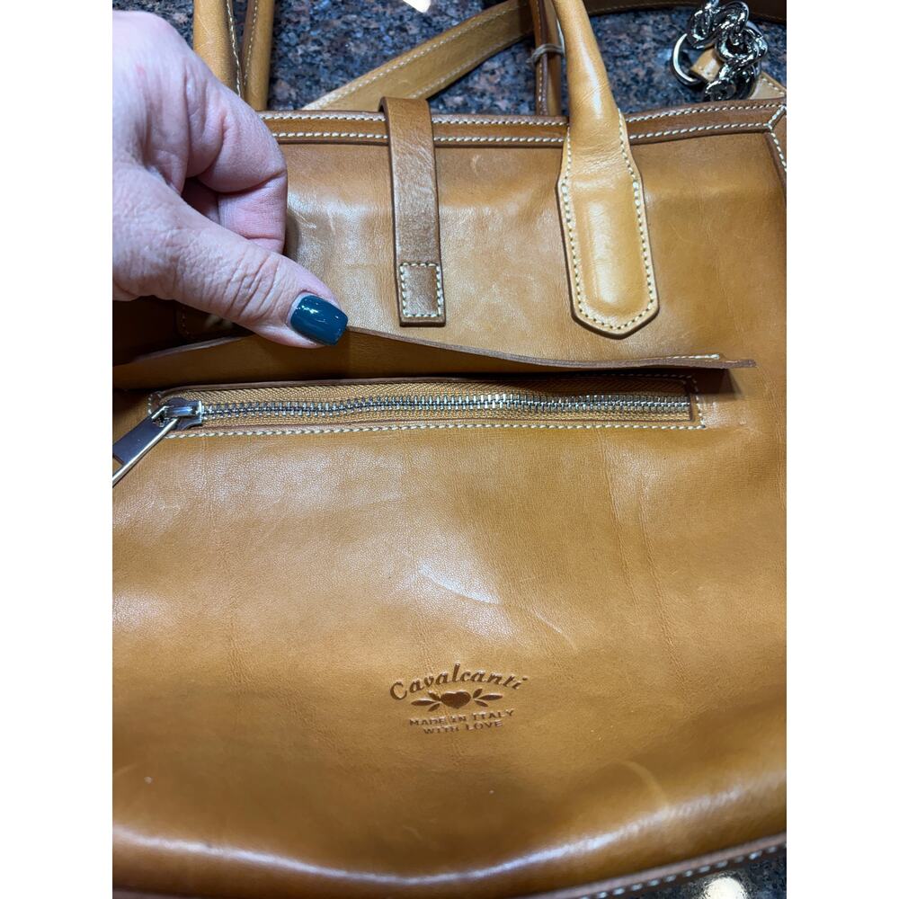 Cavalcanti Italian Designer Cognac Burnished Leather Satchel Shoulder Strap NWT - Picture 16 of 16